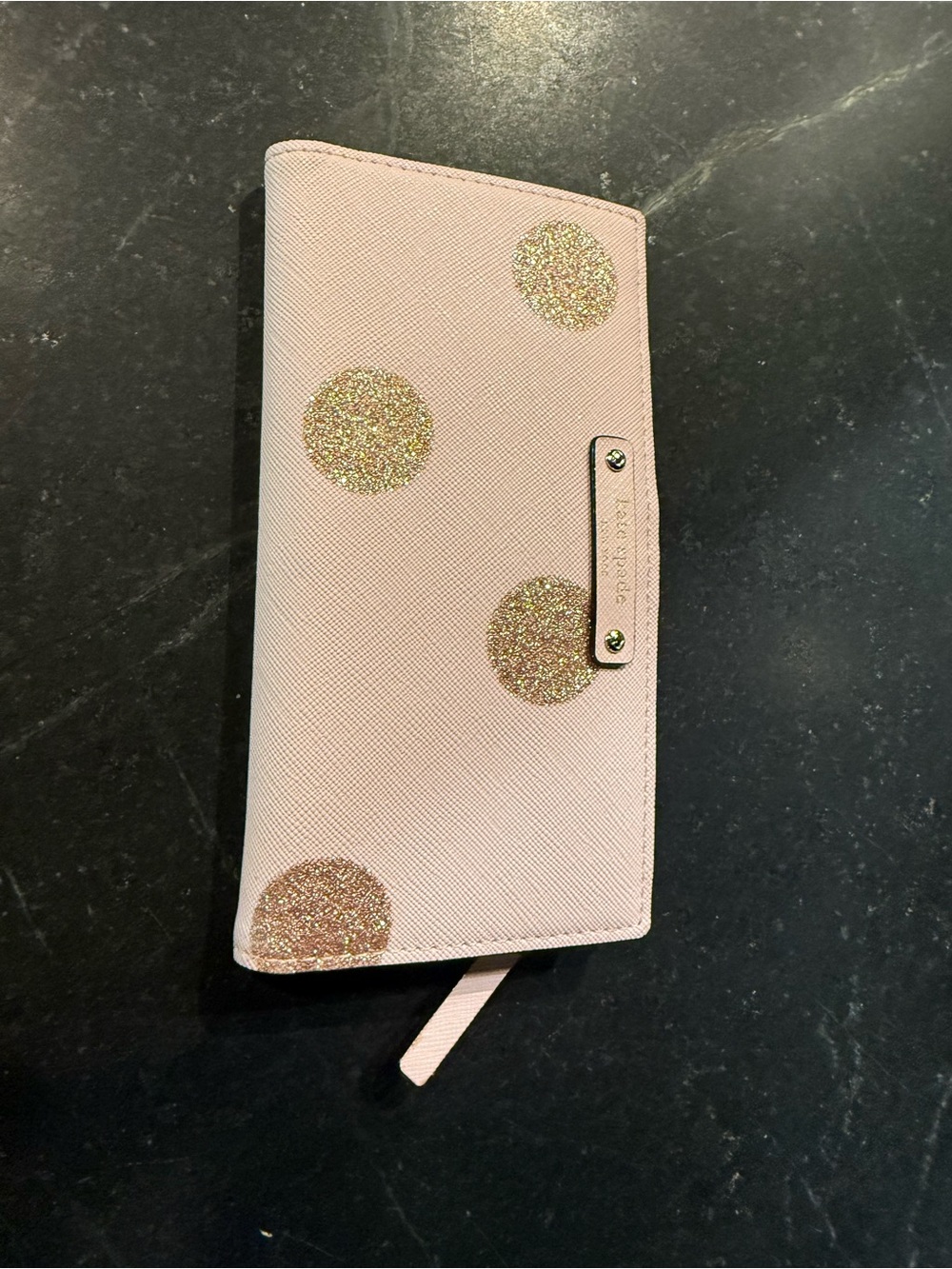 Kate Spade Blush Pink Polka Dot Wallet with Gold Glitter Accents